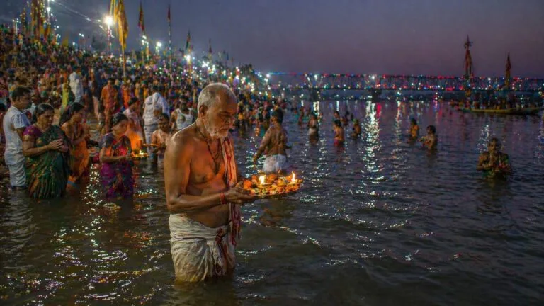 Kotilingala Ghat with Markandeya Swamy temple at night