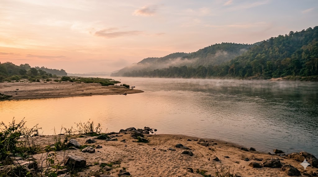 Sironcha Pushkaram 2027 sangam view where the Pranahita river meets the Godavari
